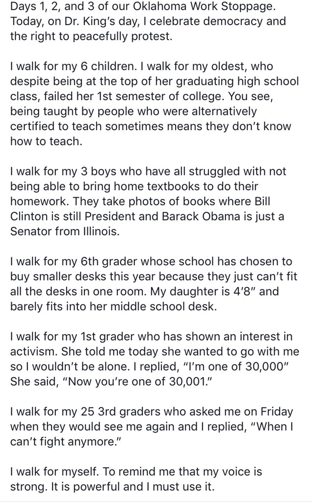 We stand with the striking teachers in #Oklahoma, like Sandra Valentine, who are fighting for human dignity so that all who teach and learn are valued. #oklahomateachersstrike