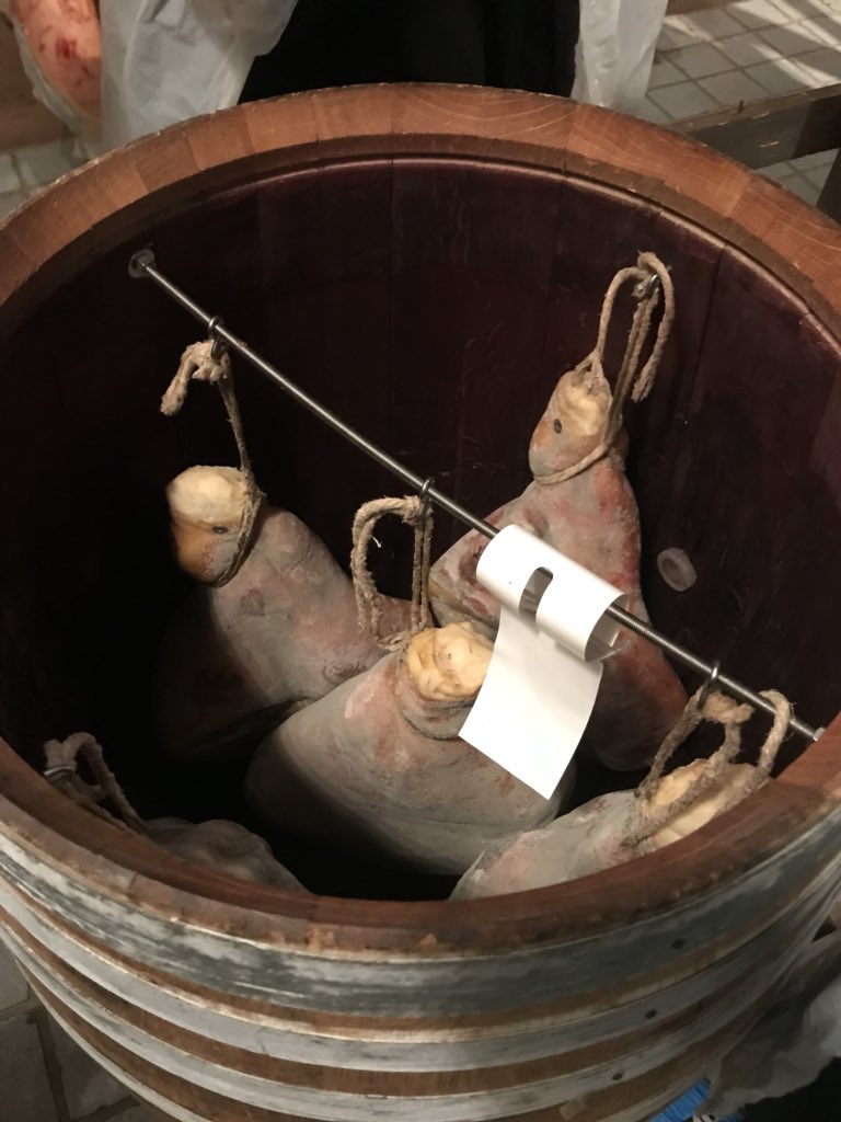 BarryNuffield's tweet photo. Pasta Lunch and then to an incredible Prosciutto processing plant in Parma. Absolutely endearing hosting from Galloni. #NuffieldAg https://t.co/lNvoSfV2El