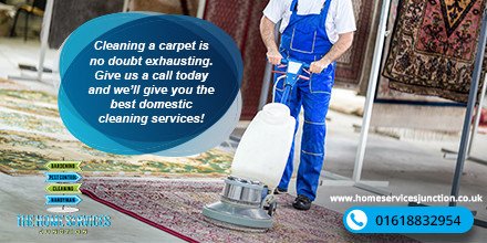 Cleaning a carpet is no doubt exhausting. Give us a call today and we’ll give you the best domestic cleaning 
services!
#carpetcleaning #cleaning #homeservicesjunction #manchester #professionalcleaning 
homeservicesjunction.co.uk