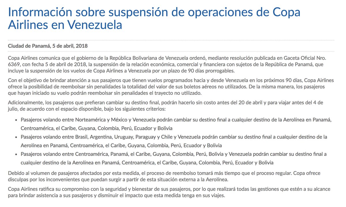 CopaAirlines's tweet photo. Información importante sobre suspensión de operaciones en Venezuela. Ingresa al siguiente link https://t.co/fj4DCljrE0 para conocer los detalles. https://t.co/pqUDoJ7PL1