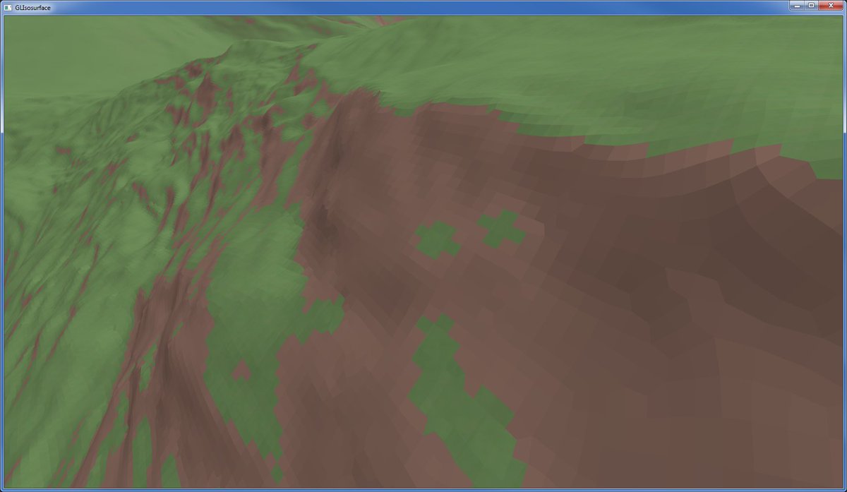 ProgrammerLin's tweet image. Still experimenting with a desirable look. Ran into quality issues both with marching cubes and dual contouring when using triangles even after edge collapsing, so I resorted back to quads and this is the quality un-smoothed! &lt;3 #voxels #voxelgamedev #indiegamedev #gamedev
