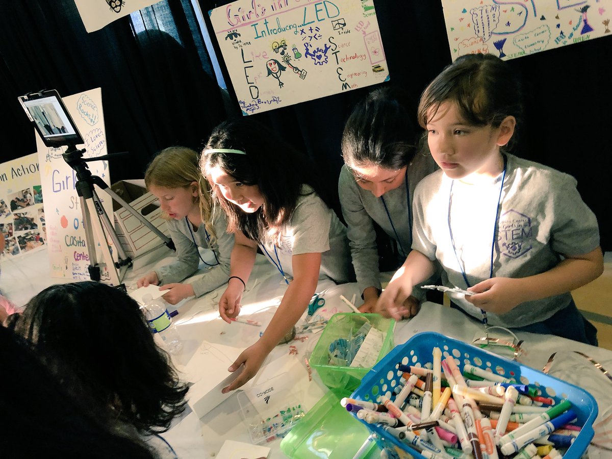ChienforSTEM's tweet photo. Tonight’s motto from @CasitaMagnet #GirlsinSTEM:
💟Empower the girls and encourage the boys to explore #STEM. 

Using LED cards to engage @STEMFest2018 guests, the girls taught others how to create unique cards using circuitry while focusing on #inclusion in STEM.

#SoProudofthem https://t.co/WXag0DaxaX