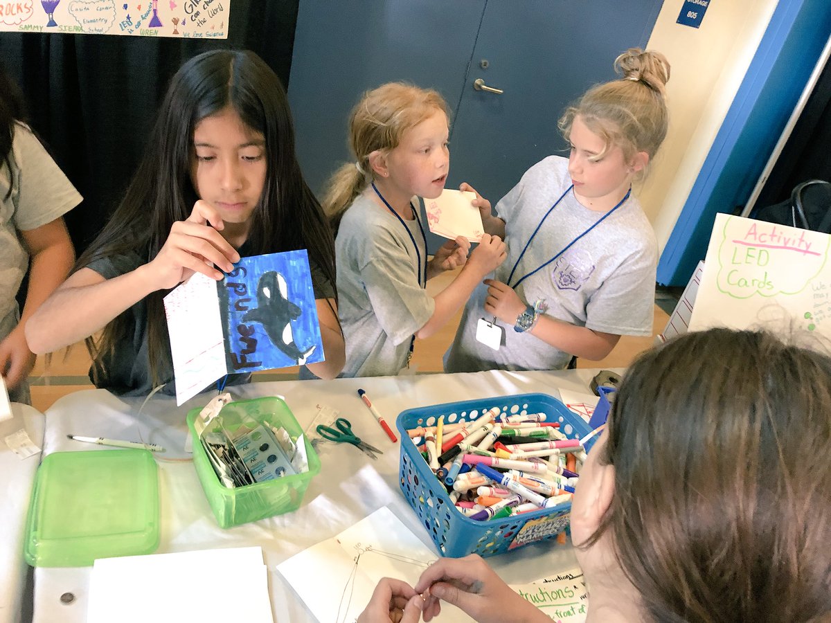 ChienforSTEM's tweet photo. Tonight’s motto from @CasitaMagnet #GirlsinSTEM:
💟Empower the girls and encourage the boys to explore #STEM. 

Using LED cards to engage @STEMFest2018 guests, the girls taught others how to create unique cards using circuitry while focusing on #inclusion in STEM.

#SoProudofthem https://t.co/WXag0DaxaX