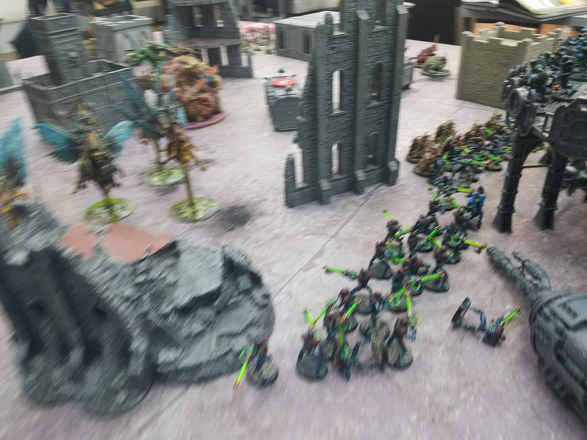 TheLonelyHavoc's tweet photo. Great game tonight VS #Necrons! Wow they are tough.  #NURGLE pulls off a narrow victory by nabbing THE RELIC on the last turn.  I didn't kill a single unit.  #Epidemius did nothing!! #WARMONGERS #NURGLINGSTRIKE https://t.co/d1QzySYhUJ