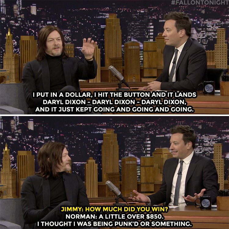 FallonTonight's tweet photo. .@wwwbigbaldhead got lucky on a @WalkingDead_AMC slot machine 💰 #FallonTonight https://t.co/fgpOKVtFVo