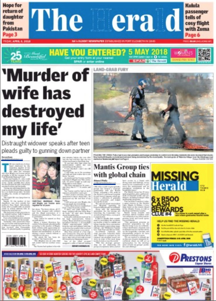 HeraldNMB's tweet photo. Today in The Herald: #NMBCrime #MantisGroup #EasternCape #PortElizabeth #AccorHotels #ChadLeClos #CommonwealthGames2018 #HenriSchoeman #StandardBankIronmanAfricanChampionship #KyleBuckingham https://t.co/Yg3eGtxNIJ