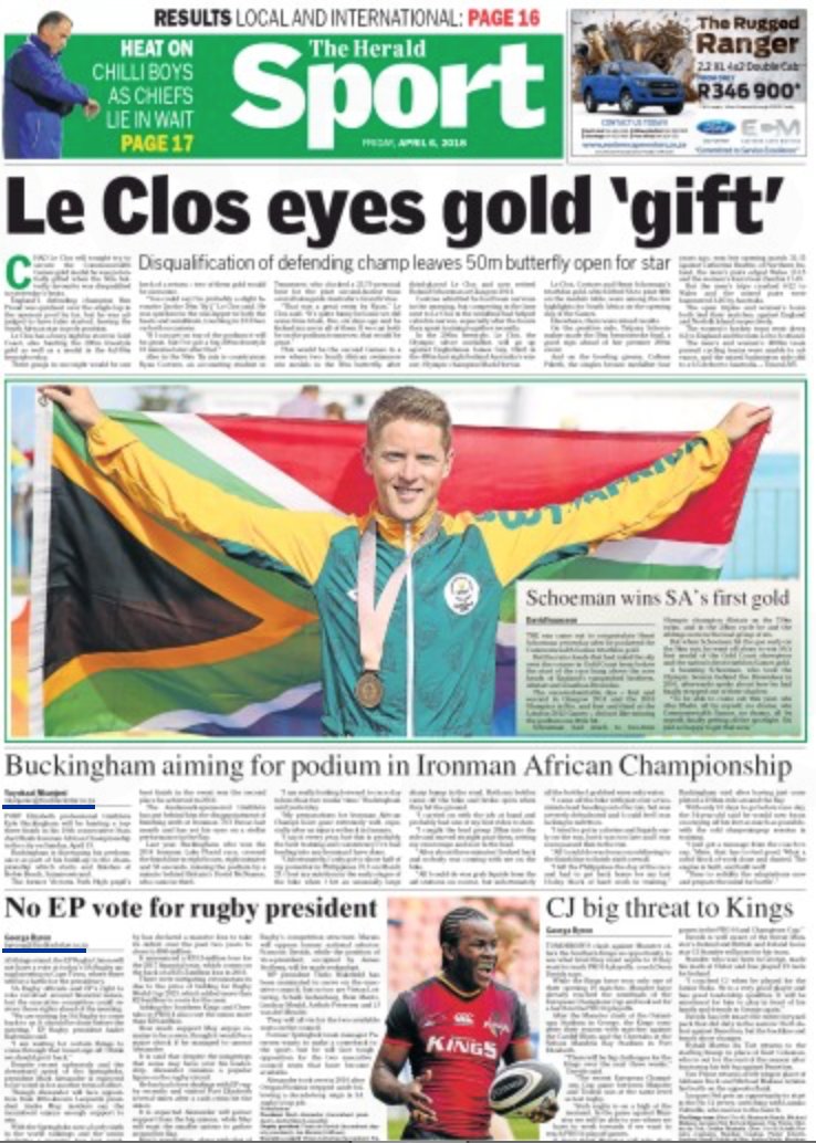 HeraldNMB's tweet photo. Today in The Herald: #NMBCrime #MantisGroup #EasternCape #PortElizabeth #AccorHotels #ChadLeClos #CommonwealthGames2018 #HenriSchoeman #StandardBankIronmanAfricanChampionship #KyleBuckingham https://t.co/Yg3eGtxNIJ