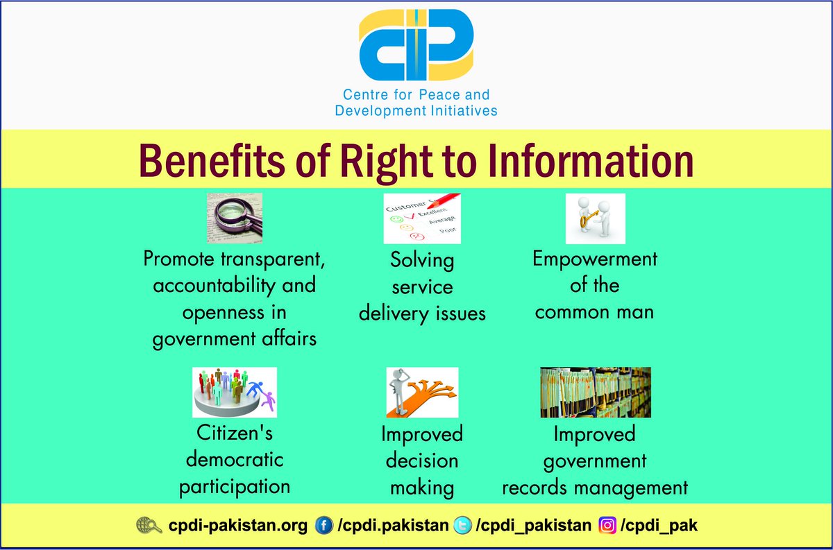 cpdi_pakistan's tweet photo. Benefits of #RTI 
#transparency #Accountability #GoodGovernance https://t.co/sRAkIixfbk