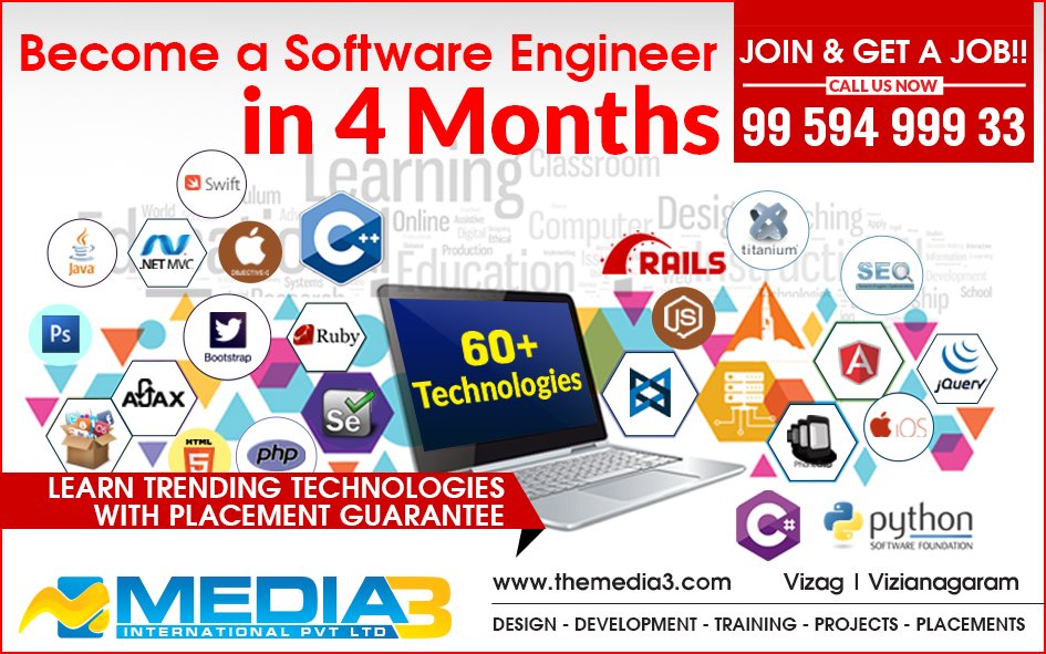 Media3 Training is one of the best #SoftwareTraining Institutes in #Visakhapatnam, #Vijayawada, #Hyderabad, #Bangalore, #Vijayanagaram. It offers Web Designing training, Web Development training, Seo training, App training.
media3training.in