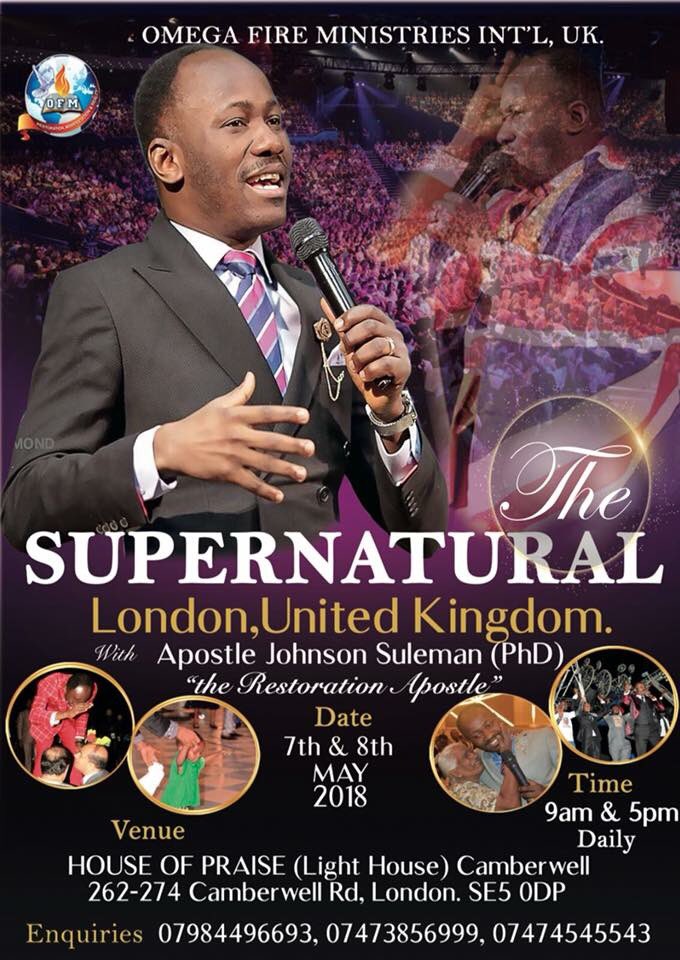 OFMLondon1's tweet photo. Join God’s servant May 7th &amp; 8th ‘18 in London UK for The Supernatural   Tell someone to tell someone that Jesus is coming to Town. https://t.co/avdTqAagPo