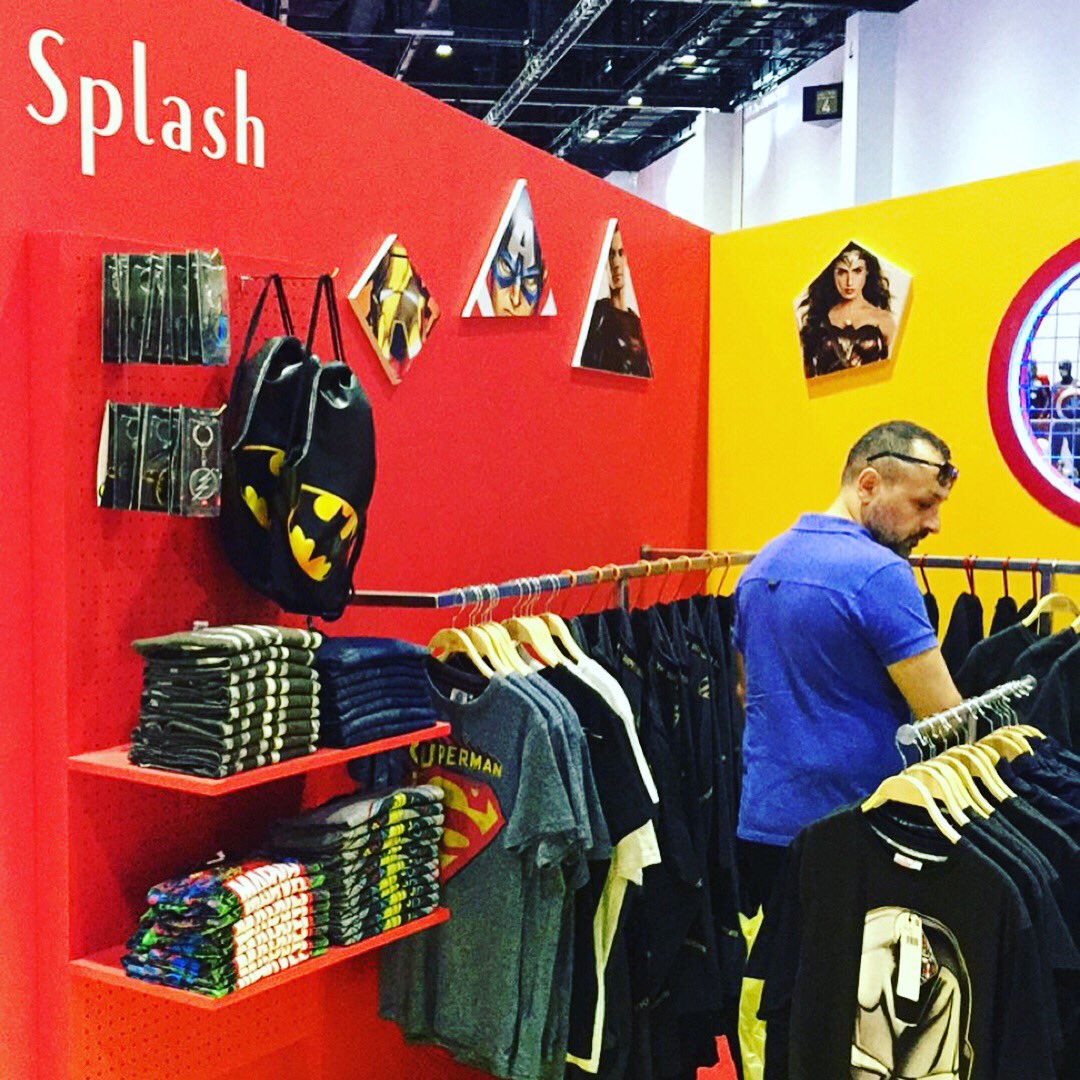SplashFashions's tweet photo. Missed out on the Day 1? Here is a glimpse of #SplashFashions at @mefcc showcasing the super hero collection! Come visit our stand until tomorrow and SHOP your favorite super hero Tshirt with us. #SuperHero #CharacterWear #MEFCC #DWTC #SplashXComicCon https://t.co/LdKwdijLT7