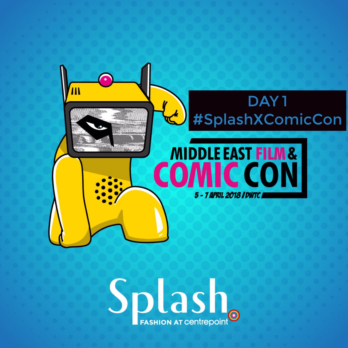 SplashFashions's tweet photo. Missed out on the Day 1? Here is a glimpse of #SplashFashions at @mefcc showcasing the super hero collection! Come visit our stand until tomorrow and SHOP your favorite super hero Tshirt with us. #SuperHero #CharacterWear #MEFCC #DWTC #SplashXComicCon https://t.co/LdKwdijLT7