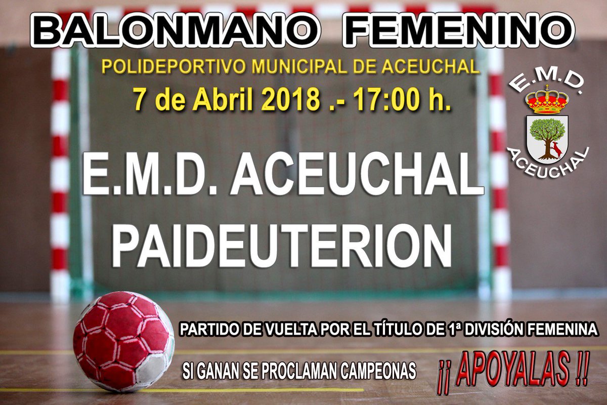 EmdAceuchal's tweet photo. 📣📣Mañana a las 17:00 tenéis una cita con el Balonmano femenino 📣📣
❕❕Apoya al equipo de tu pueblo❕❕
🏆Pueden ser CAMPEONAS🏆 https://t.co/eS7mU2wd4k
