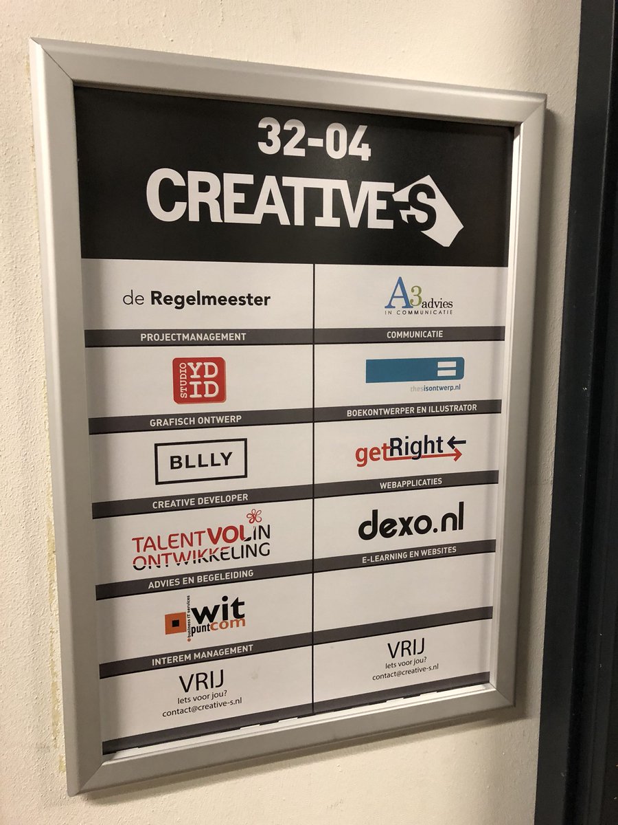 Zo! De poster bij de deur is weer up-to-date!

Zoals je ziet hebben we nog een werkplek en een kantoor vrij. Iets voor jou?