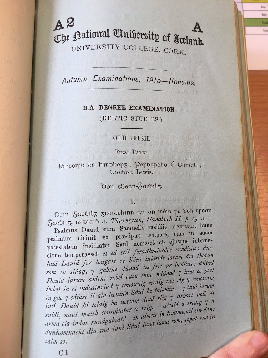 niamhnine's tweet photo. And #OldIrish #MiddleIrish and #ModernIrish from #UCC 1915 #exams - look how beautiful that script is! ❤️ https://t.co/xwYj2phskJ