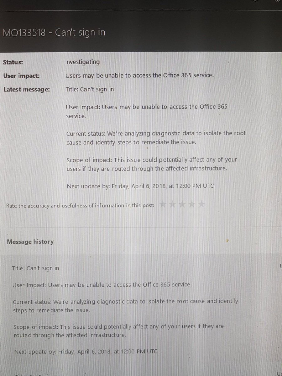 chochewitt's tweet photo. @Office365Status Seems we can get into a couple of tennants https://t.co/QCjWBozYbv