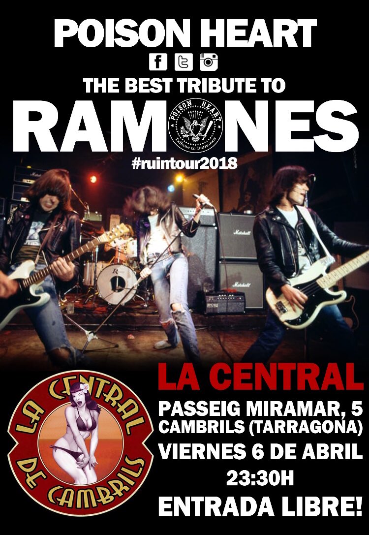 🔥TONIGHT IS THE NIGHT🔥

Llegó el día punkrockers! Nos vemos esta noche en La Central de Cambrils a partir de las 23:30h ENTRADA LIBRE!😎👊

#ruintour2018

LET’S GO!

#ramones #tributo #gira #conciertos #punkrock #musica #cambrils #tarragona