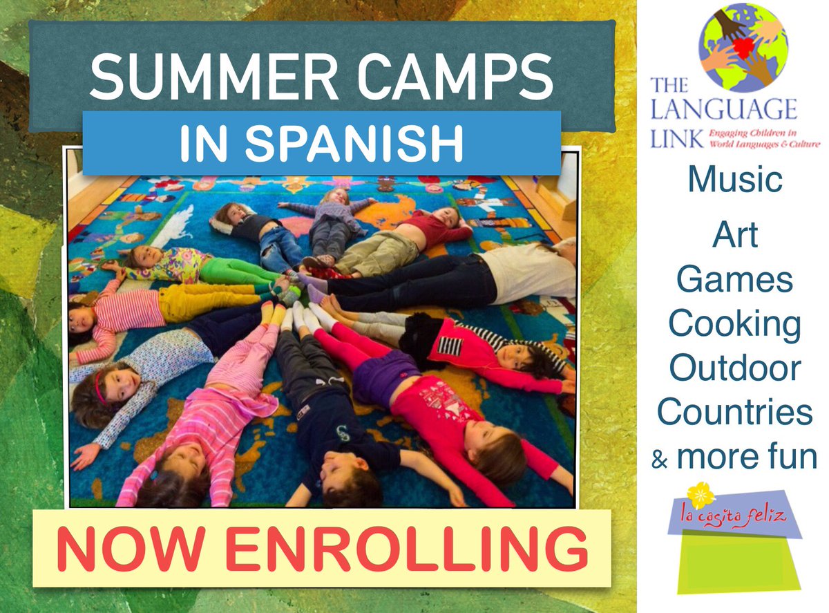 LaCasitaFeliz1's tweet photo. Students absorb language and culture through art, music, dance & fun in The Language Link summer camps! As we explore languages & cultures of the world we focus on 1 country p/week #SpanishImmersion #TheLanguageLink #LaCasitaFeliz #SummerCamps #CampamentosDeVerano #NowEnrolling https://t.co/8PRPcz9XKL