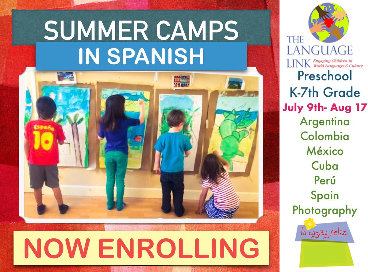 LaCasitaFeliz1's tweet photo. Students absorb language and culture through art, music, dance & fun in The Language Link summer camps! As we explore languages & cultures of the world we focus on 1 country p/week #SpanishImmersion #TheLanguageLink #LaCasitaFeliz #SummerCamps #CampamentosDeVerano #NowEnrolling https://t.co/8PRPcz9XKL