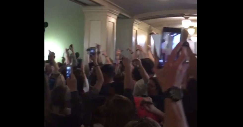 thehill's tweet image. WATCH: Oklahoma teachers jingle keys at GOP governor after she compared them to a teen "wanting better car" hill.cm/TZBFB7D