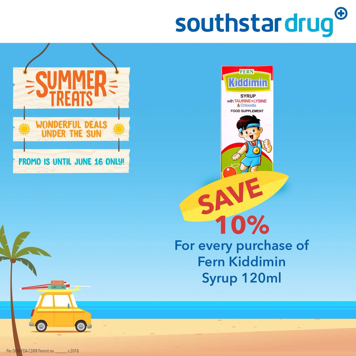 Give your child the essential vitamins to help him fight against sickness. Save 10% for every purchase of Ferm Kiddimin Syrup 120ml at Southstar Drug branches nationwide.