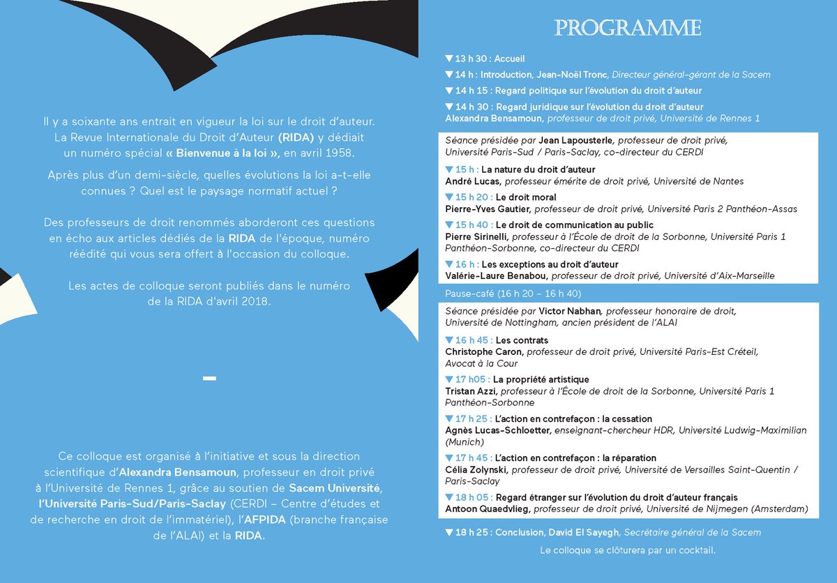 alexbensamoun's tweet photo. Aujourd’hui, tous à la @sacem, pour le colloque #AnnivLoiDA, avec le #CERDI @u_psud, @Sacem_Univ et la #RIDA https://t.co/RqL0aDhSGf