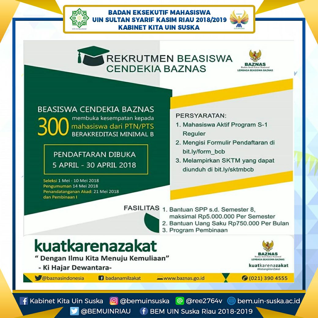 [PROGRAM BEASISWA BADAN AMIL ZAKAT NASIONAL (BAZNAS)]

Baca selengkapnya: instagram.com/p/BhOA_OygDdN/