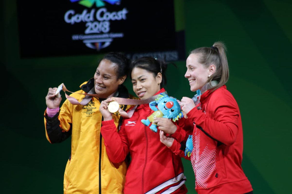 PMOIndia's tweet photo. A second Gold for India! Congratulations to K Sanjita Chanu on winning the Gold Medal in the Women’s 53 kg weightlifting event. The nation is overjoyed by this exemplary performance: PM @narendramodi #GC2018 @GC2018 https://t.co/nGcRymiry8
