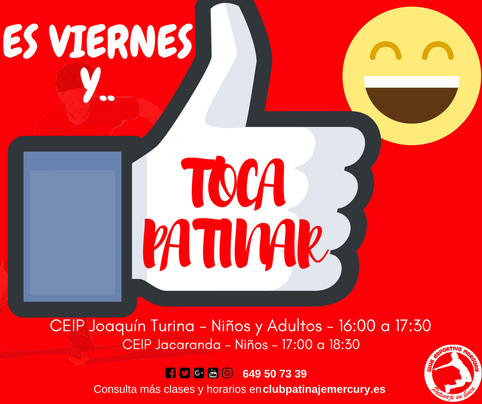 MercurySevilla's tweet photo. Por fin llegó el #viernes y con él las clases de patinaje en el CEIP Joaquín Turina y CEIP Jacaranda
-@ampa_turina Niños y adultos de 16:00 a 17:30 #CEIPJacaranda Niños 17-18:30
-
#SevillaEste #PatinajeSevilla #Patinaje #Sevilla #FelizViernes #ViernesdePatinaje #Apatinar https://t.co/PZmNMAEkOi
