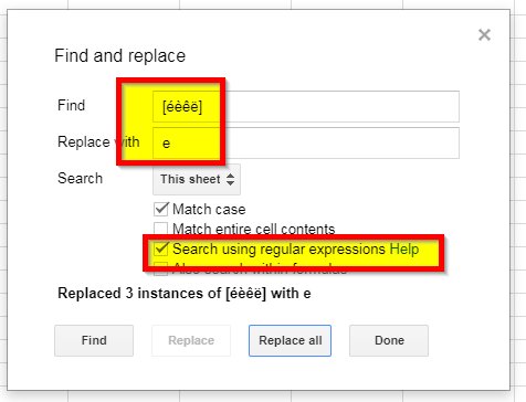 Patrick_Saeys's tweet photo. @davelorrez Probeer vervangen met Regular Expressions: Vervang [éèêë] door "e", [áàâäå] door "a", [íìîï] door "i", [óòôöø] door "o", [úùûü] door "u"... You get the drift :-) Succes! https://t.co/kIth21Rg6e
