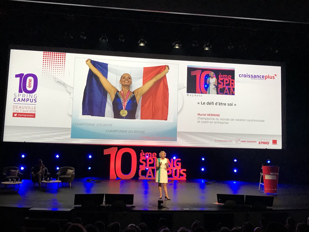 MarcLefevreEY's tweet photo. Leçon de vie avec Muriel Hermine, championne du monde de natation synchronisée au 10eme Spring Campus! @CroissancePlus https://t.co/iOnEhk8AmY