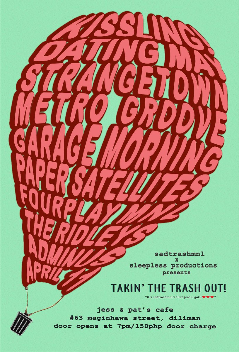 garage_morning's tweet photo. We, together with these awesome bands, will be playing at Sadtrashph's Debut Launch at Jess and Pat's! Don't forget to drop by! See you! 

#garagemorning #garagemorningmusic #southmeetseast https://t.co/8afJxbd4tM