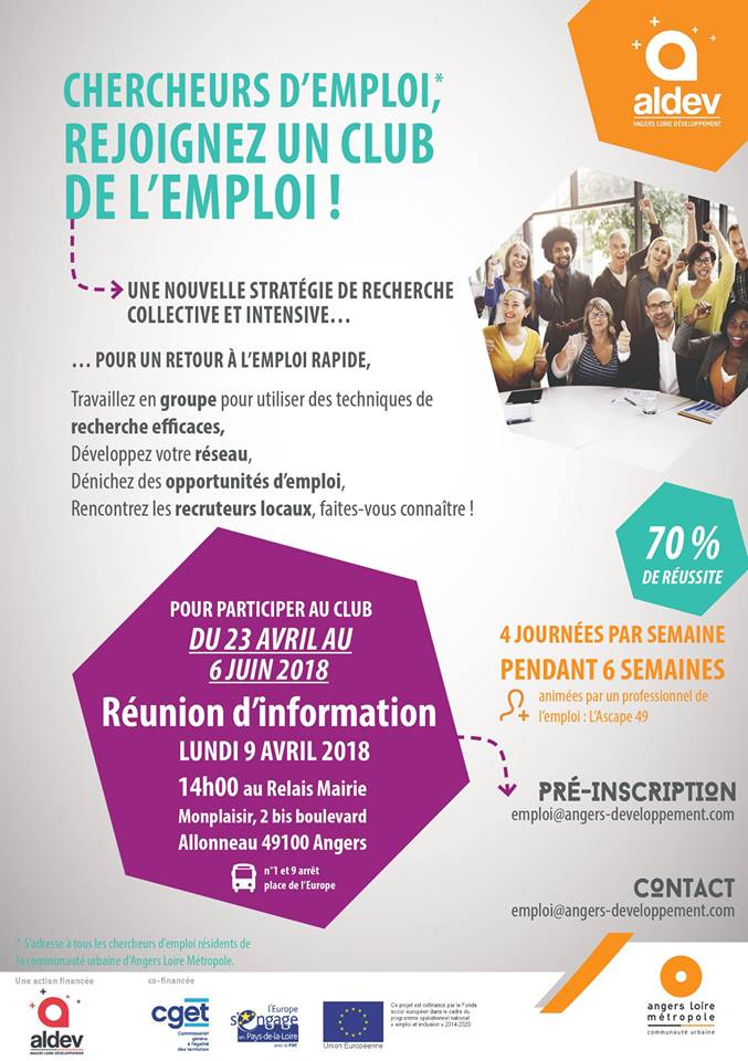Emploi49's tweet photo. ‼️Attention ‼️
La réunion d'information est ce lundi 9 avril à 14h au Relais Mairie #Monplaisir #Angers
Prochain #ClubEmploi avec .@Angers_ALDEV et animé par #ASCAPE49 du 23 avril au 6 juin 2018 🔜 https://t.co/iVoEr9VCyO