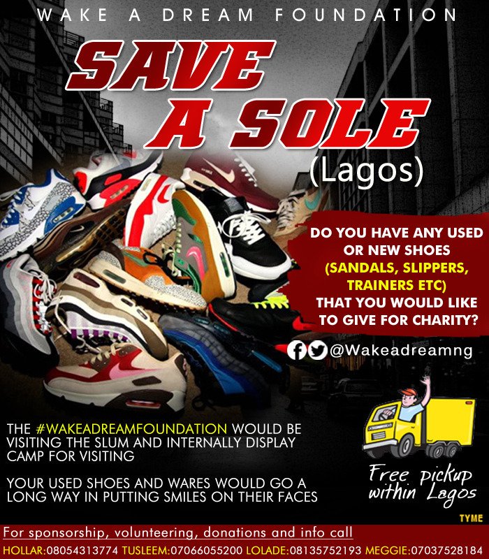 WakeADreamng's tweet photo. Those footwear you think is too old is too new for someone out there, that footwear that doesn't fit you anymore is a perfect fit to someone out there, that footwear that you think is spoilt is what someone out there needs to put a smile on their face #SaveASole #WakeADream https://t.co/hIAEfKesrQ