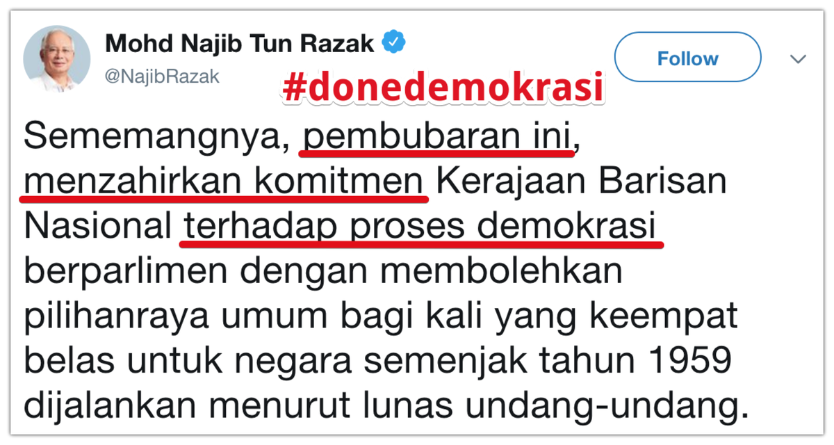 MPOZAustralia's tweet photo. tfw u made #fakenewsbill and did #redelineation on voting districts, but u convinced urself to #dissolve Parliament for #ge14 so u #donedemokrasi 🤔
btw Melbournians, we read all the manifestos so you don't have to. Join us #malaysiaku >> https://t.co/89AyQyY4Zb https://t.co/wNdSu6JcFT