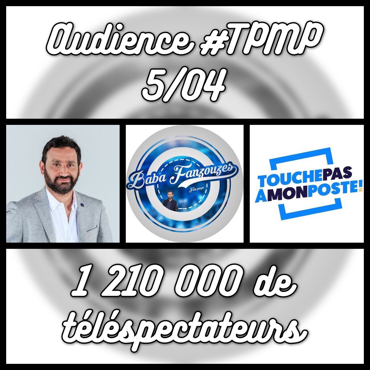 BabaFanzouzes_'s tweet photo. 🔴 Audience #TPMParanormal du 5/04/18 📈📉 @Cyrilhanouna et son équipe ont réunis 1 210 000 de téléspectateurs! Bravo à toute les équipes qui ont participé à la réussite de cette émission 🙏🏻 https://t.co/TokCcjy9KV