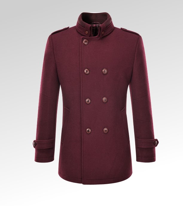 BURGUNDY BUSINESS CASUAL STAND COLLAR WOOL PEA COAT FOR MEN http://www ...