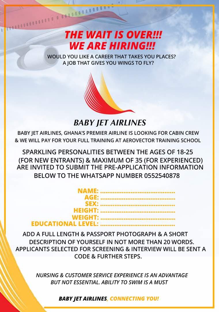ASAMOAH_GYAN3's tweet photo. “IT’S OFFICIAL!!
BabyJet Airlines is offering young men &amp; women lifetime career opportunities as Cabin Crew.I am looking forward to working with the lucky candidates👍🏾 @AnimSammy @ameyaw112 @Graphicgh @joyonlineghana @Citi973 @Starr1035Fm @PrinxRandy @eastsportsman @OtiAdjei https://t.co/ROJPhgs7fi