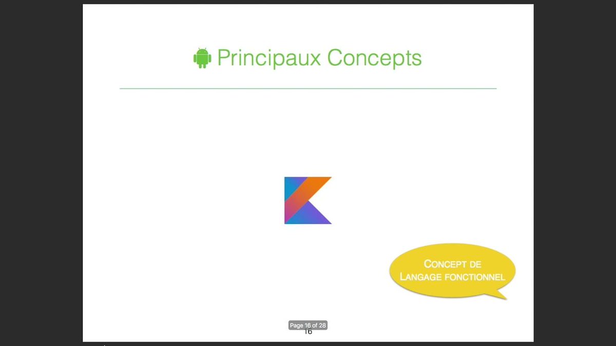 MachaDaCosta's tweet image. Vidéo sur #Kotlin, au #DevMobCA : buff.ly/2EcVDK9 (encore opérationnelle après 3 semaines de vacances :)
