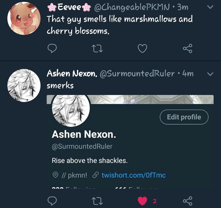 ChangeablePKMN's tweet image. Him..

He smells like marshmallows and cherry blossoms..