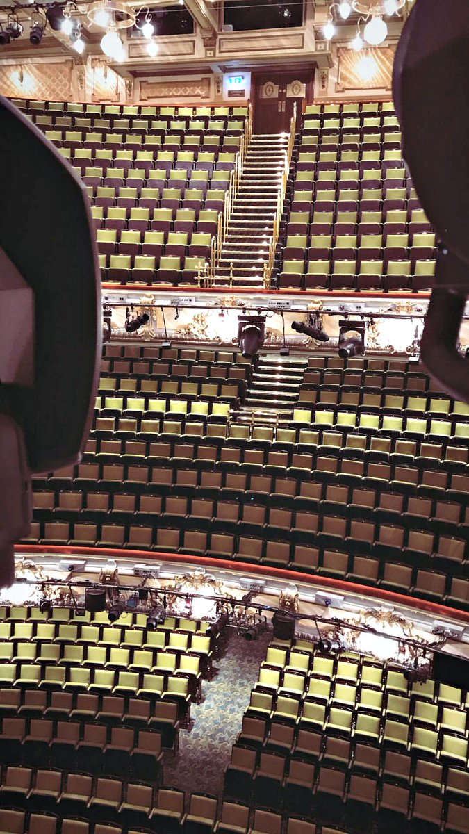 HamiltonWestEnd's tweet photo. The unique view of the Victoria Palace auditorium from up in the lighting rig. 📸: Josh Attwood, #HamiltonLDN's Deputy Chief Electrician. https://t.co/hUaWiY30dz