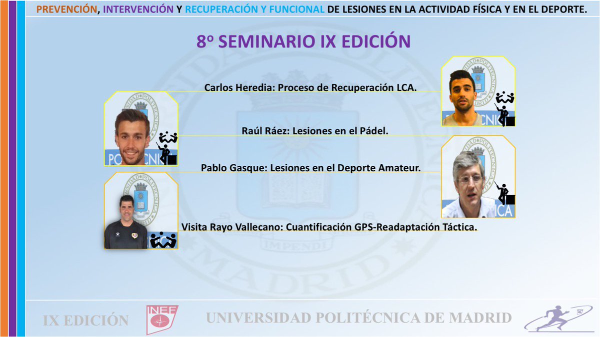 lesiones_inef's tweet photo. Buenos Días🌞🌞 Esta tarde comenzaremos con el 8º Seminario de la IX Edición... #PIRFLAFD https://t.co/RJQbUh5teq