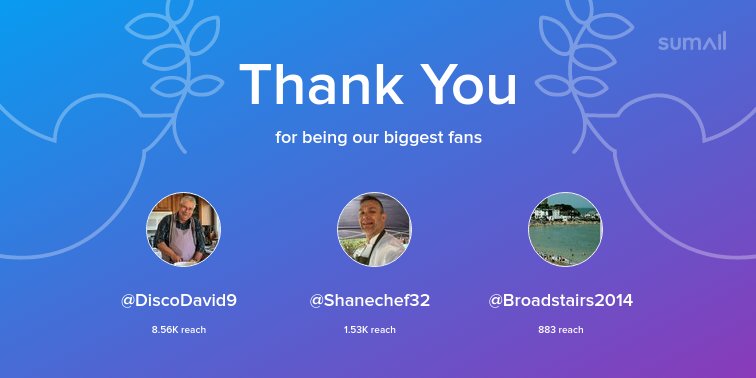 Our biggest fans this week: <a href="/DiscoDavid9/">Old Fat Guy</a>, <a href="/Shanechef32/">Shane hughes</a>, @Broadstairs2014. Thank you! via sumall.com/thankyou?utm_s…