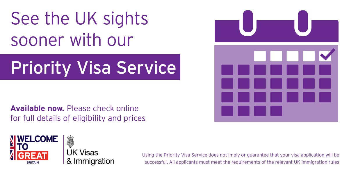 ukinsouthafrica's tweet photo. Dear Visa Applicants:
Standard processing time for a UK visit visa is 15 working dys, if you need your #visa sooner check out our #PriorityVisa Service.
Please note that you are not able to pay for a priority #visa service once you have submitted your application. #Visa4UK https://t.co/TdqX2UpmCT