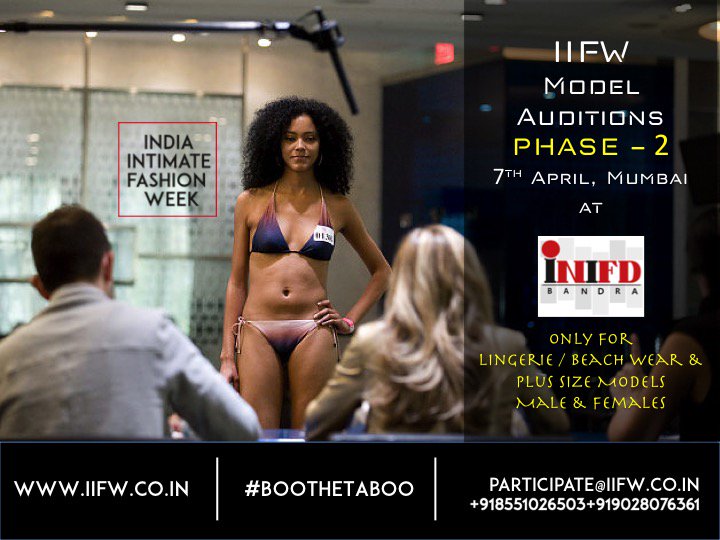 IIFWIndia's tweet photo. Let us see YOU tomorrow, because India Intimate Fashion Week is conducting its Model Audition Phase-2 on 7th April!
#IIFW #ModelAuditions #IndiaIntimateFashionWeeks #MUmbai #Models #Lingerie #BeachWear #BIkiniModels https://t.co/QsauJp9NIa