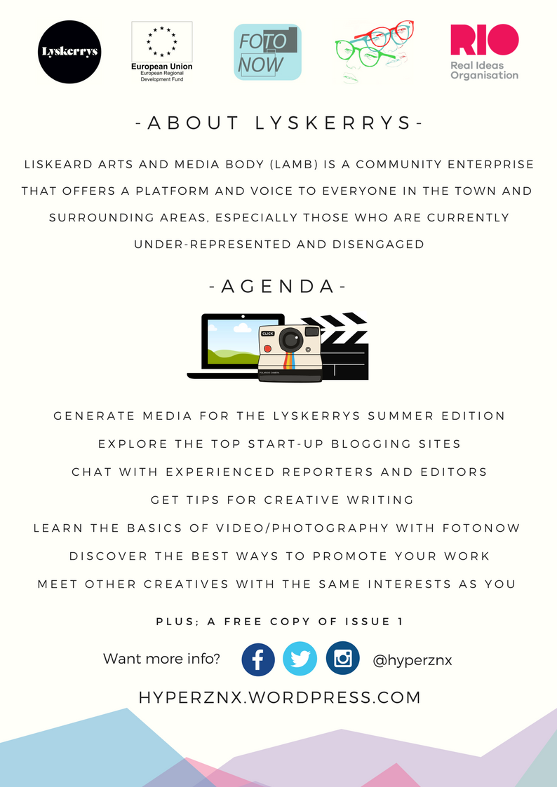 LyskerrysEditor's tweet image. Lyskerrys, what is it and how can I get involved? Come to Creator Convention on 11th April at @liskerrett from 10 - 3pm.  Learn about creative writing, bloging, journalism and photography. And there is food!!! With @fotonow @realideasorg @QueenJackieB and run by @Hyperznx