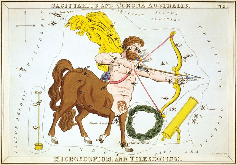 いて座〉 黄道十二星座のひとつ。英語ではSagittarius(サジタリウス)と