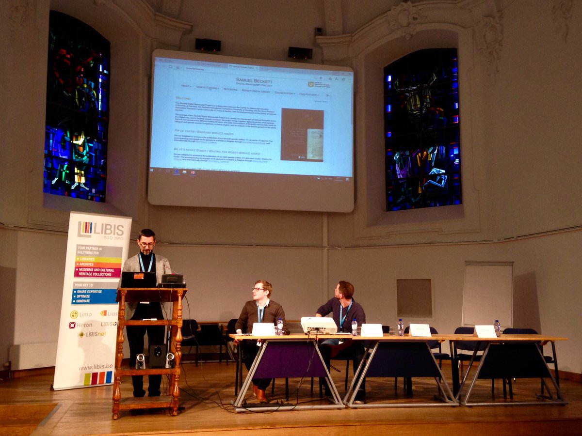 schambers3's tweet photo. Dirk Van Hulle and Pim Verhulst presenting The Beckett Digital Manuscript Project (BDMP) as a Research Tool https://t.co/Jikf2jtPMV #echic2018 https://t.co/rTkHLdItPG