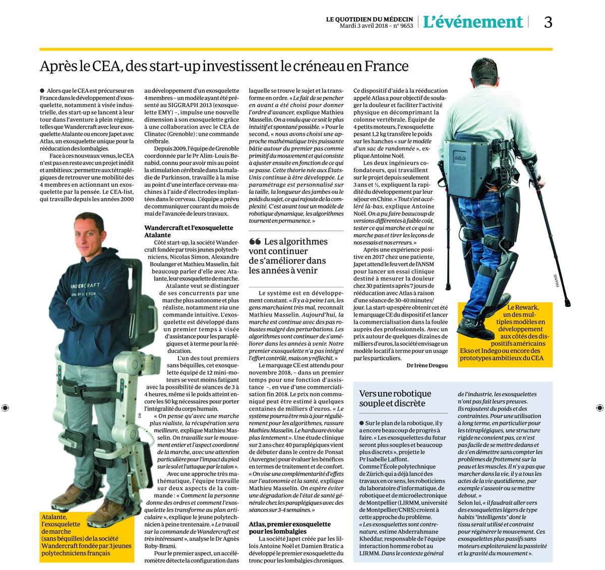 "Nous travaillons sur le mouvement entier et l’aspect coordonné de la marche, avec une attention particulière pour l’impact du pied sur le sol et l’attaque par le talon " Merci <a href="/leQdM/">Le Quotidien du Médecin</a> pour cette publication !
#disability #health #exoskeletons