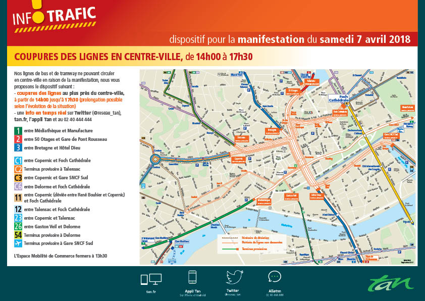 Naolib_Direct's tweet photo. #Infotrafic samedi 7 avril lignes coupées en centre ville #Nantes
de 14h00 à 17h30 manifestation sociale
de 20h15 à 22h30 #startinggirlsrun
toute l'info sur https://t.co/1DGdhRtDMu https://t.co/QPgecOGnR8